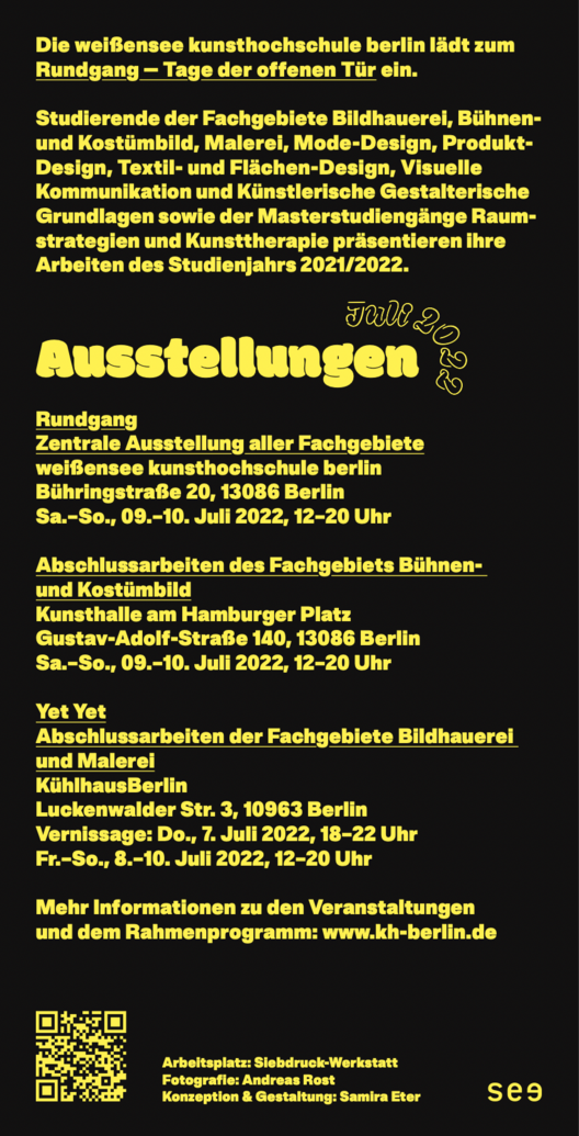 Flyer Open House 2022. Copyright: weißensee school of art and design berlin
