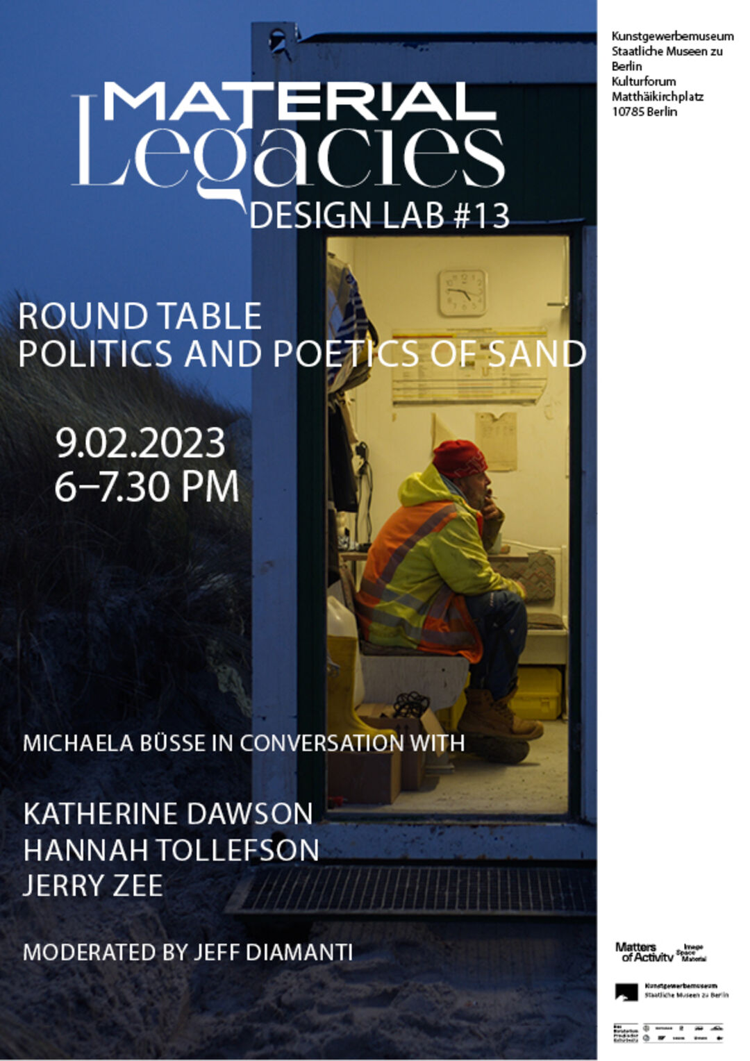 Round Table »Poetics and Politics of Sand«. Design: studioeins, adapted by Matters of Activity
