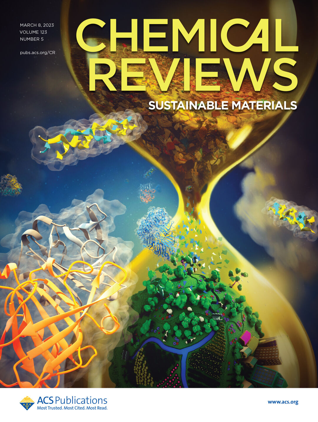 Chemical Reviews, Special Edition »Sustainable Materials«, Design: Ella Marushchenko<em>, </em>2023. Copyright: Chemical Reviews
